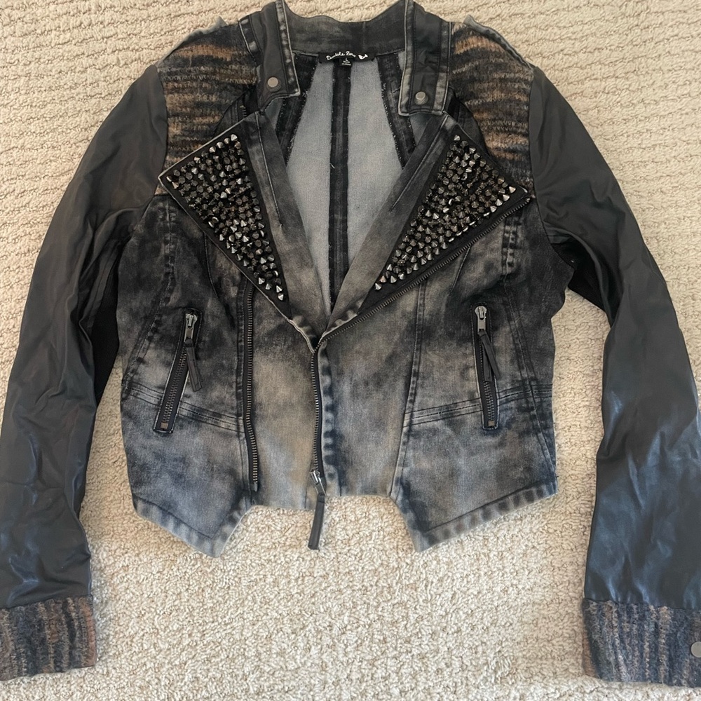 Double Zero Black and Gray Jean Jacket with Distressed Detailing